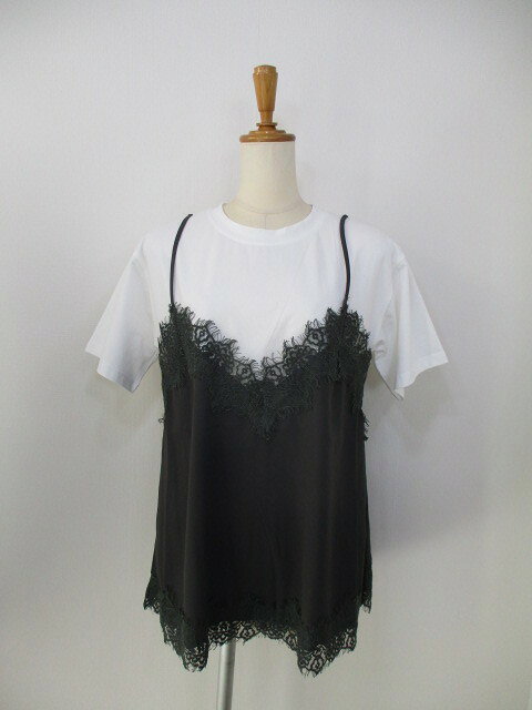 アンナケリー ANNAKERRY キャミTシャツ 85262939 M 38 9号 FREE レース キャミソール ドッキング Tシャツ レイヤード 重ね着風 シアー 半袖 涼しい 洗える 大人カジュアル レディース dimanche ディマンシュ 浜松 CHARCOAL