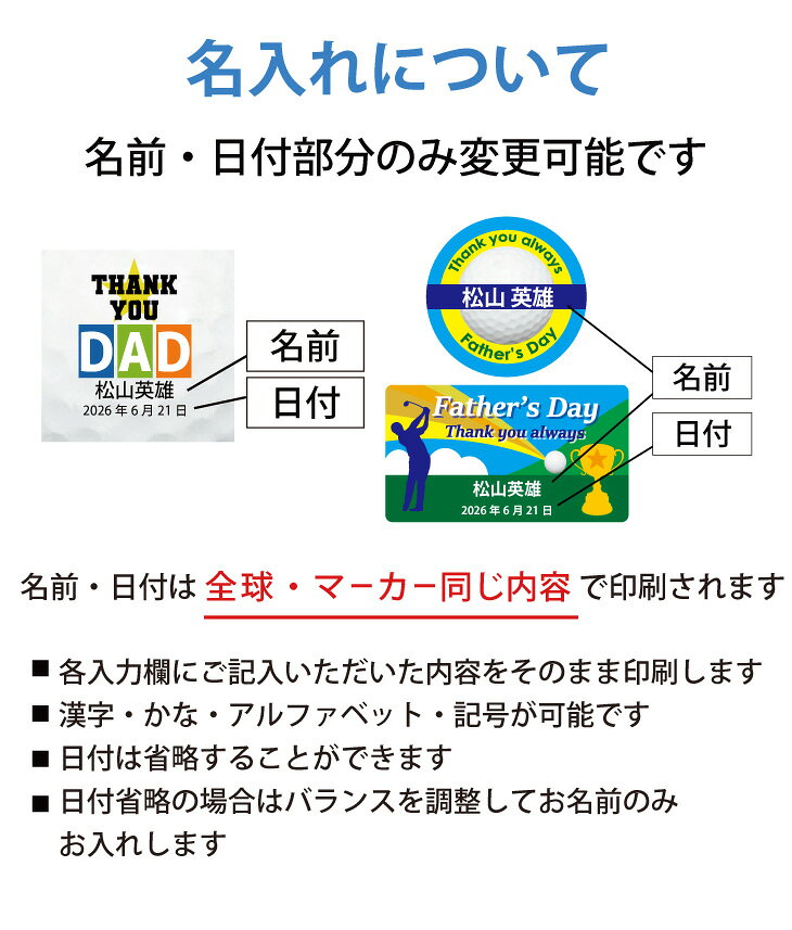 【父の日名入れゴルフボール ギフトセット(ゴルフボール5球＋マーカー＆台座セット...