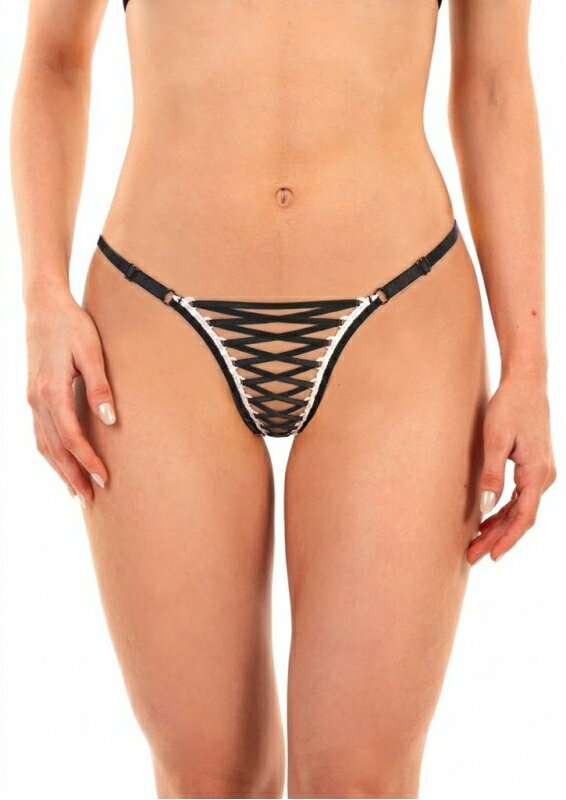 SANNAS サナス フロントレースアップセクシー Tバック 白黒 日本製 黒 ショーツ ブラジリアンローライズタンガ 下着 パンティ セクシー系 水着インナー アンダーショーツ フリーサイズ