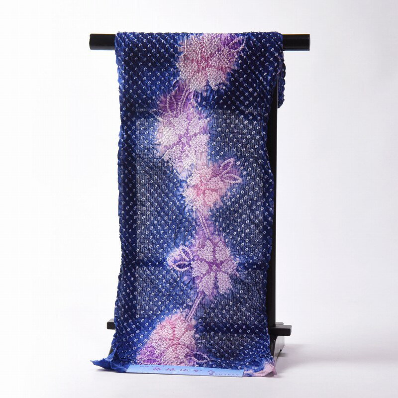 藤娘きぬたや 有松鳴海絞り 絞り浴衣 お花 紺色 反物販売 お仕立て承ります 夏祭りや花火大会に 女性もの レディース 有松絞り 送料込み