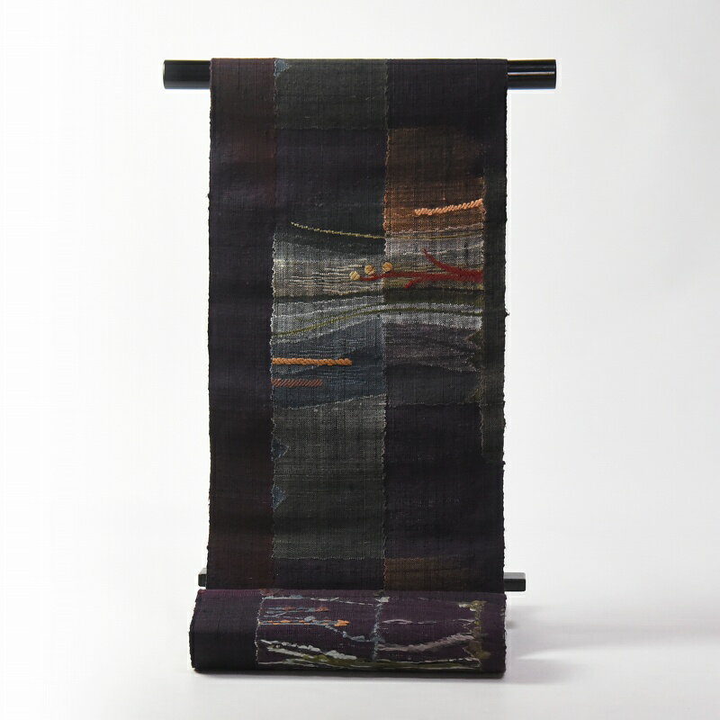 八寸帯 お仕立て付き 西陣 渡文 真綿 八寸名古屋帯（六通柄）紫紺色 お洒落用 絹100％ .着物.おしゃれ帯.街着.外出着.普段着.ショッピング 送料込み