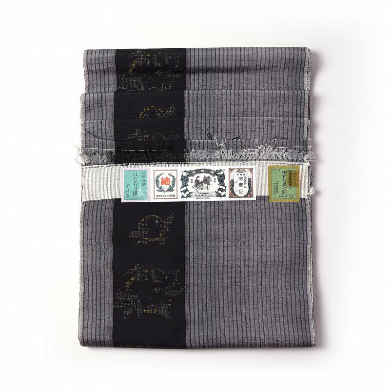 あす楽対応【送料無料】【反物販売/お仕立て承ります】結城紬/はたおり娘 奥順謹製 80亀甲 高級お洒落着物 縞、鳥の丸文/灰色、黒色【反物/着物/和服/遊び着/カジュアル】【裄70.5cmまで】