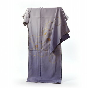 あす楽対応【送料無料】 重要無形文化財保持者(人間国宝)「福田喜重」氏作 超逸品訪問着(未仕立て) ぼかし染めに松葉の亀甲と松ぼっくり/灰色・青紫灰