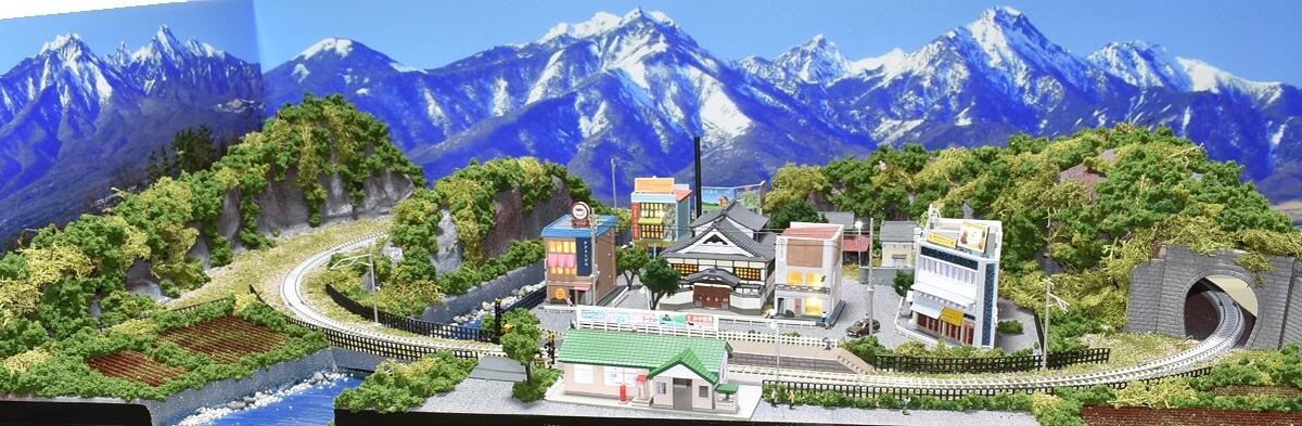 「送料無料」鉄道模型ジオラマレイアウトNゲージ用単線［90cm×60cm]山村の風景（照明付き）●注文製作●90x60−2