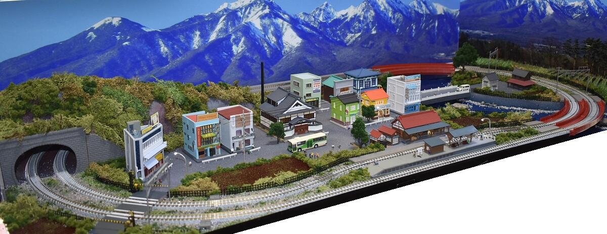 「送料無料」鉄道模型ジオラマレイアウトNゲージ用　複線[120cm×60cm]繁華街とガーターのある ...