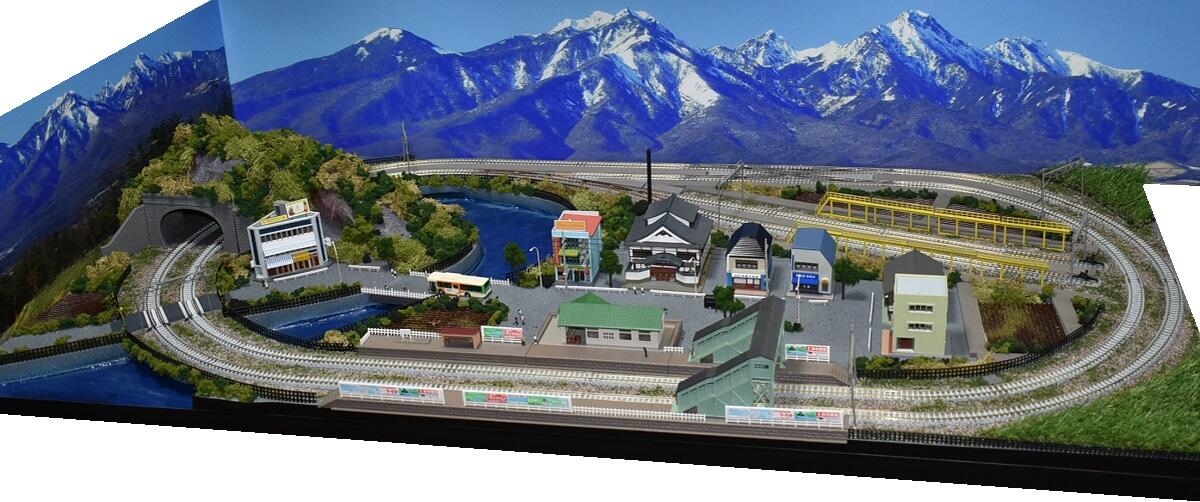 「送料無料」鉄道模型ジオラマレイアウトNゲージ用　複線[120cm×60cm]2線ヤードと川のある町●注文製作●120x60−15