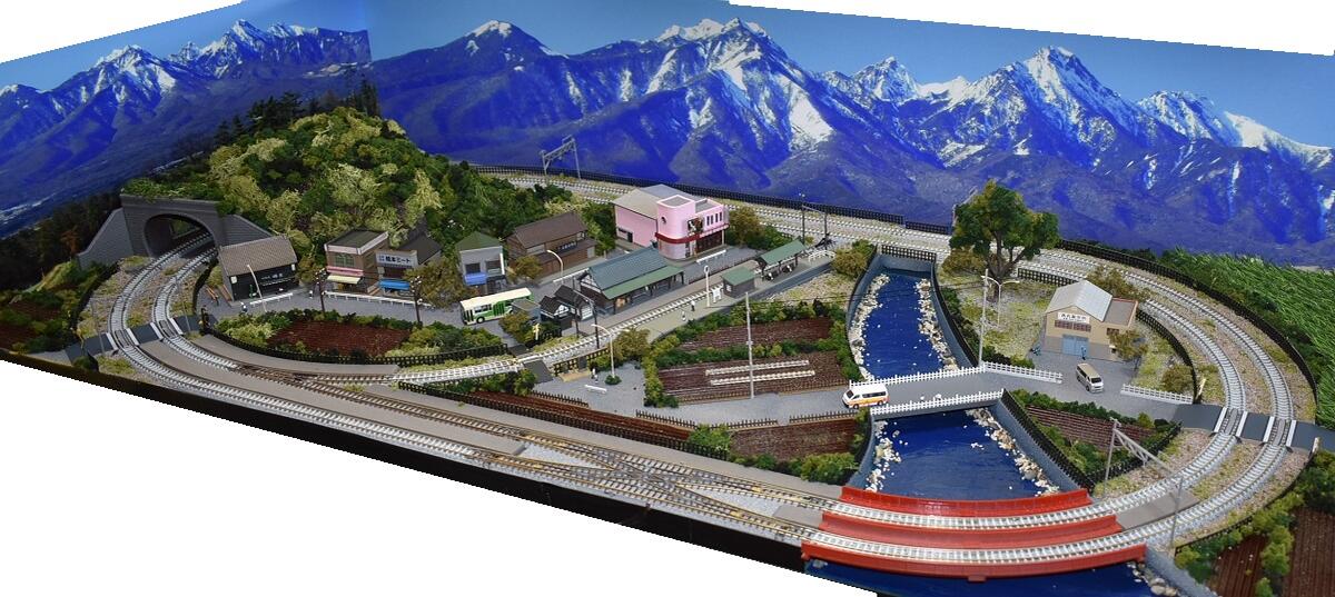 「送料無料」鉄道模型ジオラマレイアウトNゲージ用　複線[120cm×60cm]引き込み駅がある町（ポイント電動化、DCフィー…