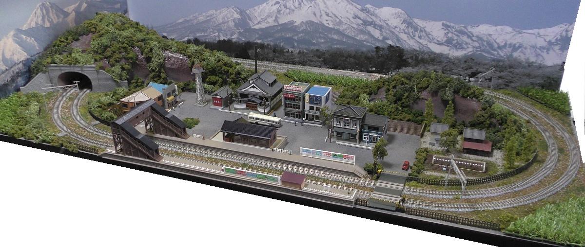 「送料無料」鉄道模型ジオラマレイアウトNゲージ用　複線[120cm×60cm]畑のある昭和の町2●注文製作●120x60−13