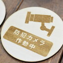 防犯カメラ作動中 プレート 木製ドアサイン 丸型 直径9cm 彫刻 インテリア 案内 警告 呼びかけ デザイン おしゃれ ピクトサイン レーザー彫刻