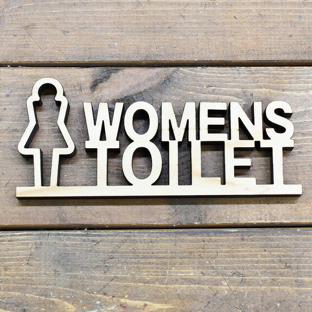 WOMENS TOILET 女性 トイレマーク スタンド 切り文字 木製 ひのき ドアサイン 149x65mm インテリア 案内 呼びかけ デザイン おしゃれ ピクトサイン レーザー彫刻