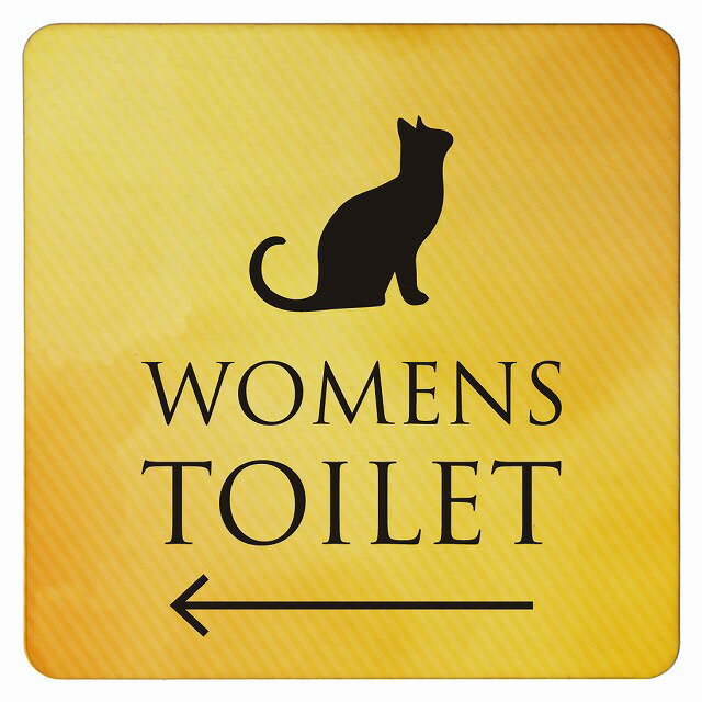 9x9cm 14x14cm 27x27cm トイレ 御手洗 TOILET トイレマーク ねこ 猫 ネコ イエローグラデーション WOMENS 左 矢印 ピクトサイン 木製ドアサイン ドアプレート インテリア 施設 案内