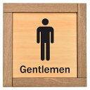 Gentlemen 木枠付 木製トイレプレート サインプレート ドアプレート ピクトサイン 四角形 トイレマーク 男子 男 おとこ 便所