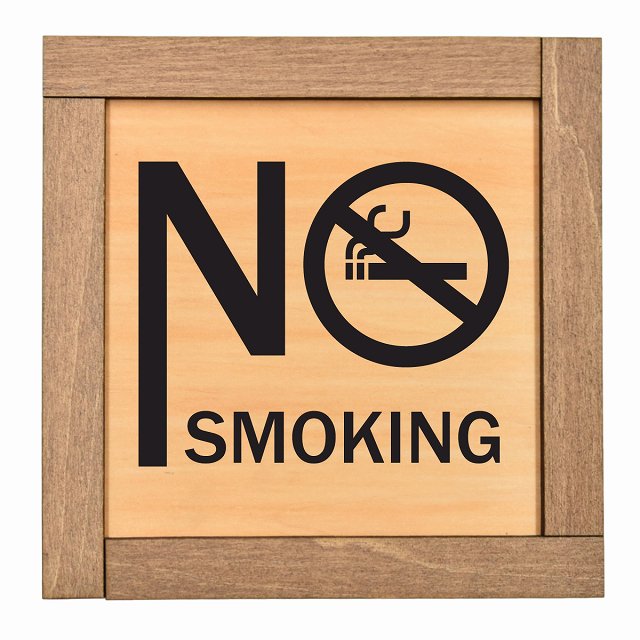 No smoking A 木枠付 木製プレート サインプレート ドアプレート ピクトサイン 四角形 禁煙