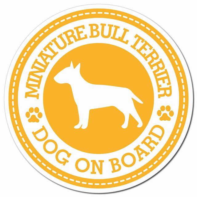 MINIATURE BULL TERRIER ミニチュアブルテリア イエロー 肉球 カーサイン 車 マグネットステッカー 犬 マグネット 強力 直径13cm 丸型 おしゃれ かわいい ドラレコステッカー 安全対策 危険運転 煽り運転 アニマル 動物 犬種別 屋外 防水 屋内 肉球マーク