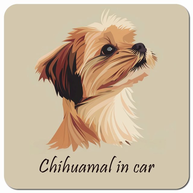 イラスト付 Dog in Car チワマル Aタイプ カーサイン 車 マグネットステッカー 犬 マグネット 強力 13x13cm 正方形 おしゃれ かわいい ドラレコステッカー 安全対策 危険運転 煽り運転 アニマル 動物 犬種別 屋外 防水 屋内