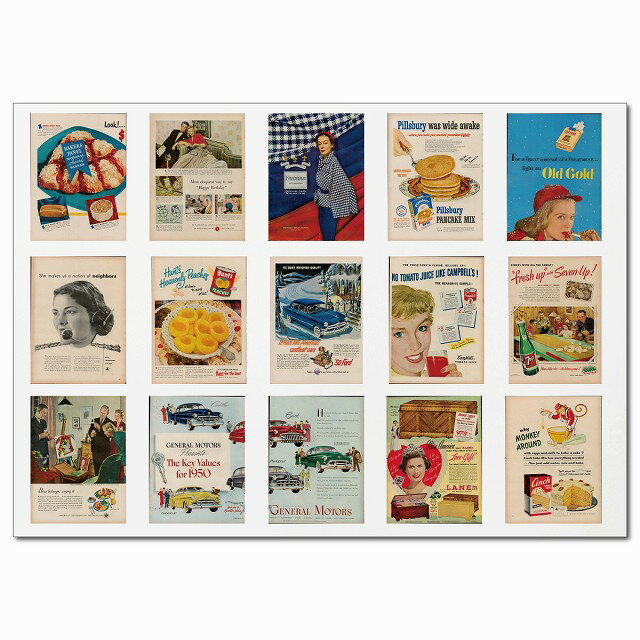 レトロアメリカン広告ポスター・Bグループ A4ステッカー 15柄 シール コラージュ 素材 車 自動車 食品 1950年代 ヴィンテージ 手帳デコ スマホ 日本製