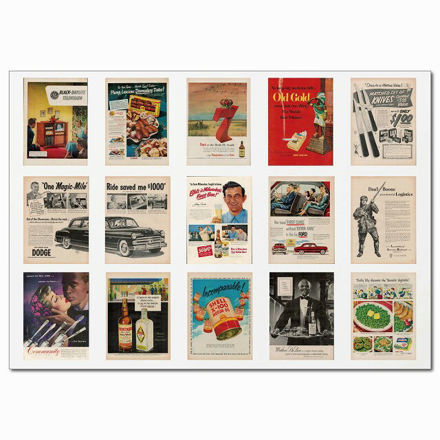 レトロアメリカン広告ポスター・Fグループ A4ステッカー 15柄 シール コラージュ 素材 車 雑誌 食品 飲料 1950年代 日本製