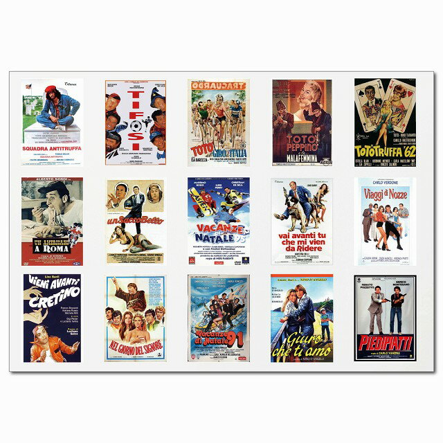 イタリアンヴィンテージムービーポスター・Cグループ A4ステッカー 15柄 シール コラージュ 素材 映画 ポスター イタリアンコメディ スポーツ 旅行 1980年代 日本製