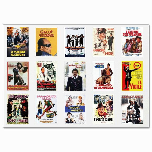 イタリアンヴィンテージムービーポスター・Eグループ A4ステッカー 15柄 シール コラージュ 素材 映画 ポスター イタリアンコメディ マフィア 1960年代 日本製