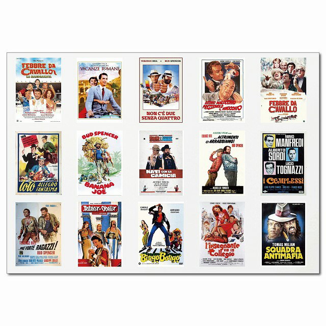 イタリアンヴィンテージムービーポスター・Gグループ A4ステッカー 15柄 シール コラージュ 素材 映画 ポスター イタリアンコメディ 西部劇 1970年代 日本製