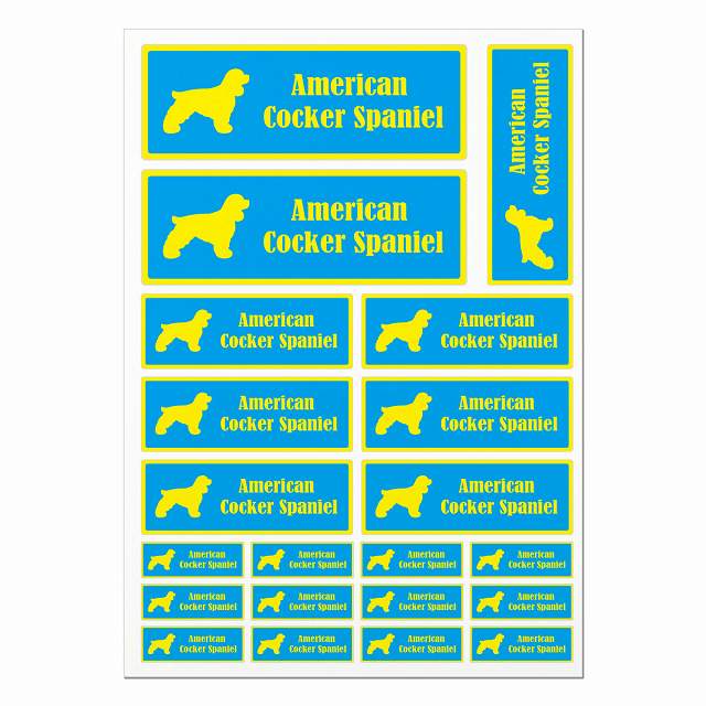 ドッグ ステッカー アメリカンコッカースパニエル ブルー＆イエロー A4サイズ まとめて詰め合わせ サイ..