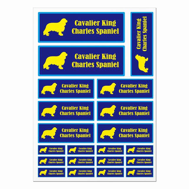 ドッグ ステッカー キャバリアキングチャールズスパニエル ネイビー＆ブルー A4サイズ まとめて詰め合..