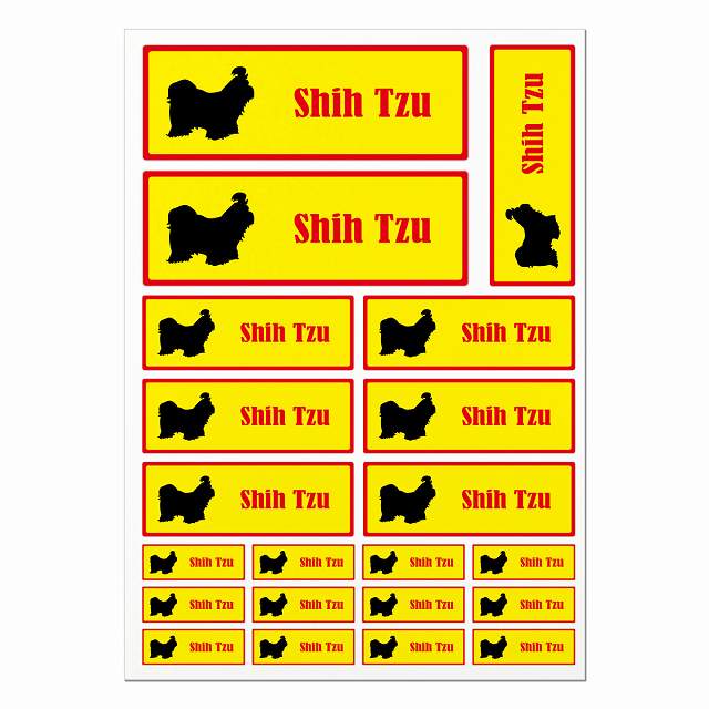 ドッグ ステッカー シーズー イエロー＆レッド A4サイズ まとめて詰め合わせ サイズ別 長方形 21枚セッ..