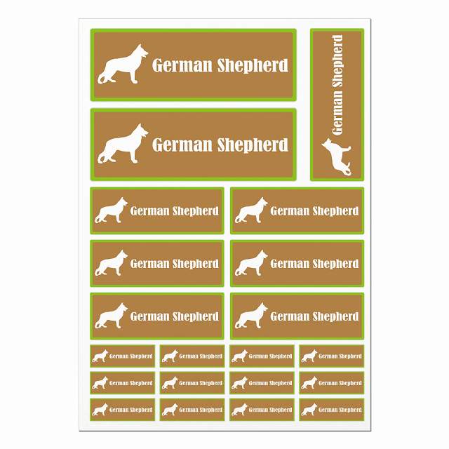 ドッグ ステッカー シェパード ブラウン＆グリーン A4サイズ まとめて詰め合わせ サイズ別 長方形 21枚..