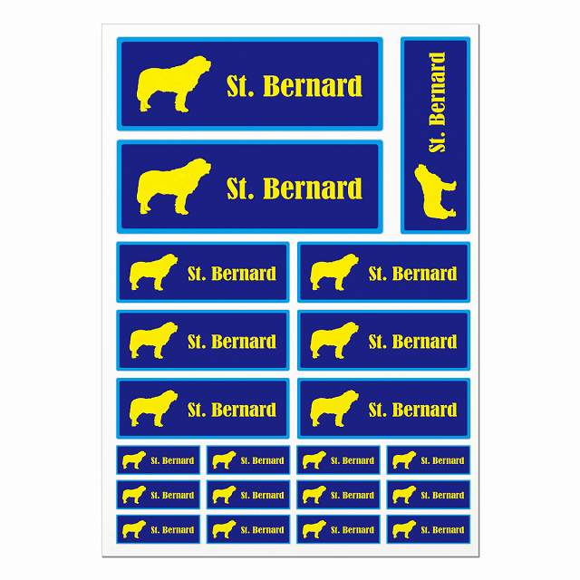 ドッグ ステッカー セントバーナード ネイビー＆ブルー A4サイズ まとめて詰め合わせ サイズ別 長方形 21枚セット 犬種別 シール カーステッカー 愛犬 キャンプ 持ち物 ドッグフード用 屋外 屋内 防水 かわいい おしゃれ