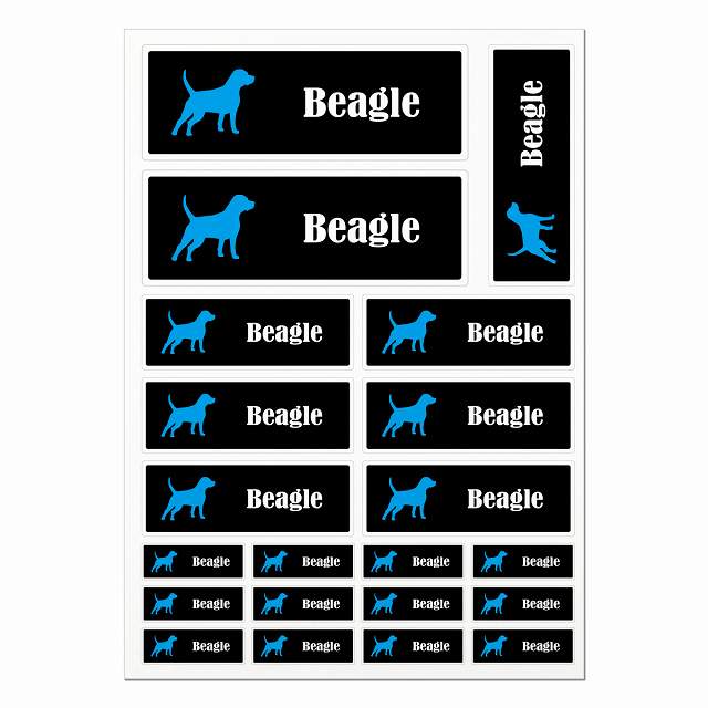ドッグ ステッカー ビーグル ブラック＆ホワイト A4サイズ まとめて詰め合わせ サイズ別 長方形 21枚セ..
