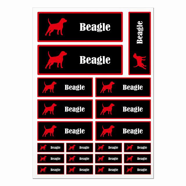 ドッグ ステッカー ビーグル ブラック＆レッド A4サイズ まとめて詰め合わせ サイズ別 長方形 21枚セッ..