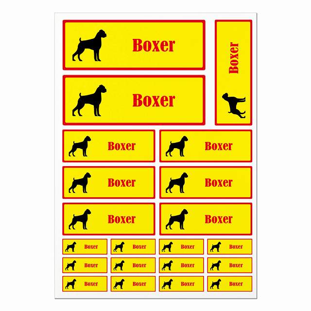 ドッグ ステッカー ボクサー イエロー＆レッド A4サイズ まとめて詰め合わせ サイズ別 長方形 21枚セッ..