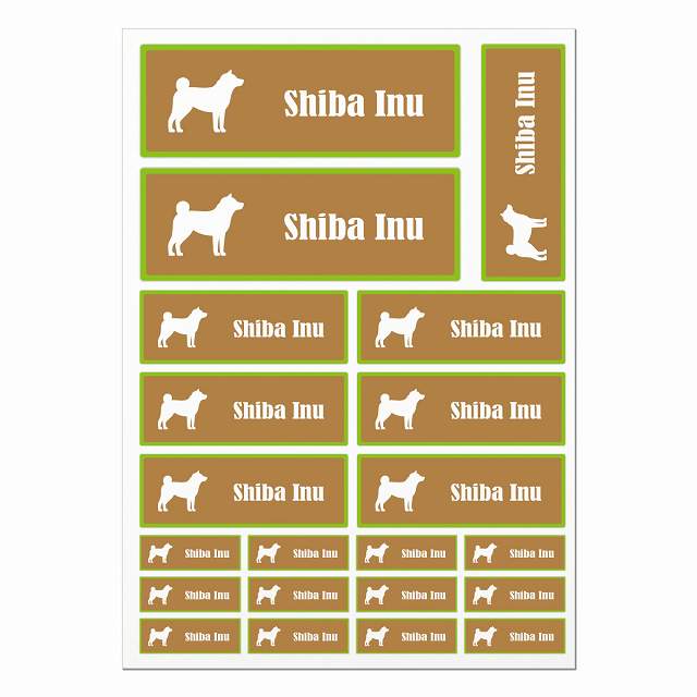 ドッグ ステッカー 柴犬 ブラウン＆グリーン A4サイズ まとめて詰め合わせ サイズ別 長方形 21枚セット 犬種別 シール カーステッカー 愛犬 キャンプ 持ち物 ドッグフード用 屋外 屋内 防水 かわいい おしゃれ