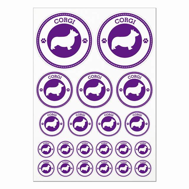 Rakuten - ドッグ ステッカー コーギー パープル A4サイズ まとめて詰め合わせ 丸タイプ サイズ別 21枚セット 犬種別 シール カーステッカー 愛犬 キャンプ 持ち物 ドッグフード用 屋外 屋内 防水 かわいい おしゃれ 肉球マーク