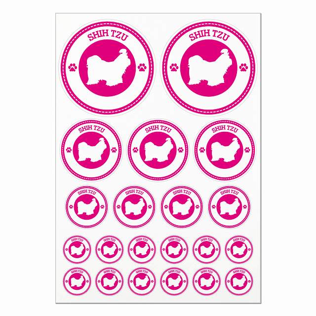 ドッグ ステッカー シーズー ピンク A4サイズ まとめて詰め合わせ 丸タイプ サイズ別 21枚セット 犬種別 シール カーステッカー 愛犬 キャンプ 持ち物 ドッグフード用 屋外 屋内 防水 かわいい おしゃれ 肉球マーク