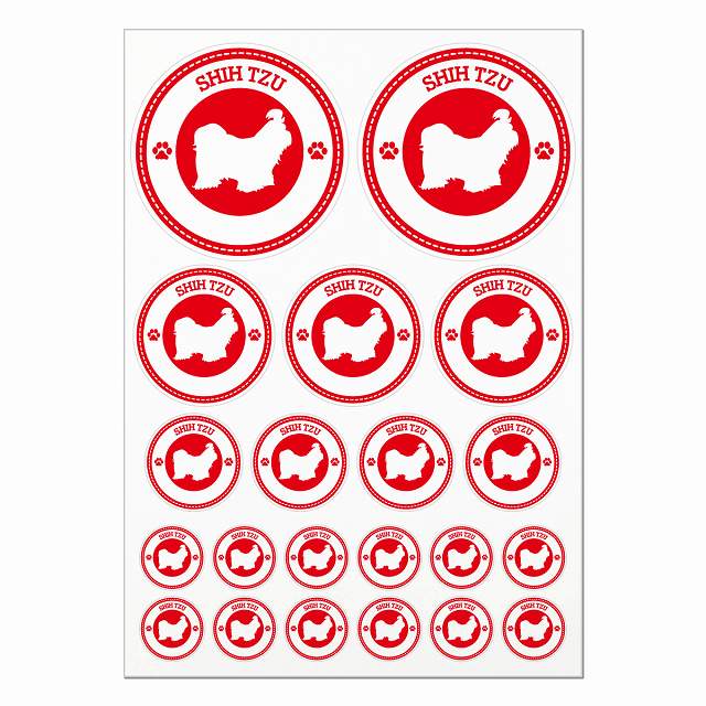 ドッグ ステッカー シーズー レッド A4サイズ まとめて詰め合わせ 丸タイプ サイズ別 21枚セット 犬種別 シール カーステッカー 愛犬 キャンプ 持ち物 ドッグフード用 屋外 屋内 防水 かわいい おしゃれ 肉球マーク