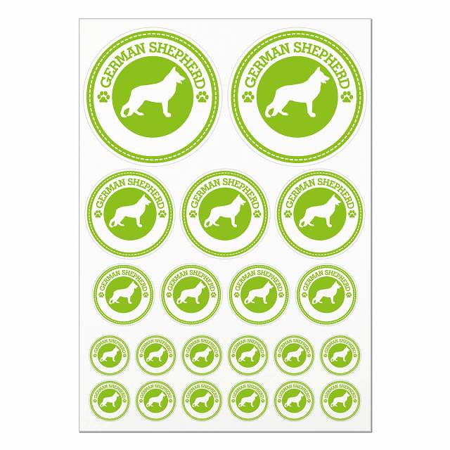 ドッグ ステッカー シェパード ライトグリーン A4サイズ まとめて詰め合わせ 丸タイプ サイズ別 21枚セット 犬種別 シール カーステッカー 愛犬 キャンプ 持ち物 ドッグフード用 屋外 屋内 防水 かわいい おしゃれ