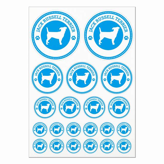 ドッグ ステッカー ジャックラッセルテリア ライトブルー A4サイズ まとめて詰め合わせ 丸タイプ サイ..