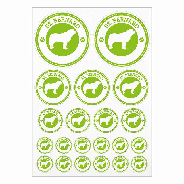 ドッグ ステッカー セントバーナード ライトグリーン A4サイズ まとめて詰め合わせ 丸タイプ サイズ別 ..