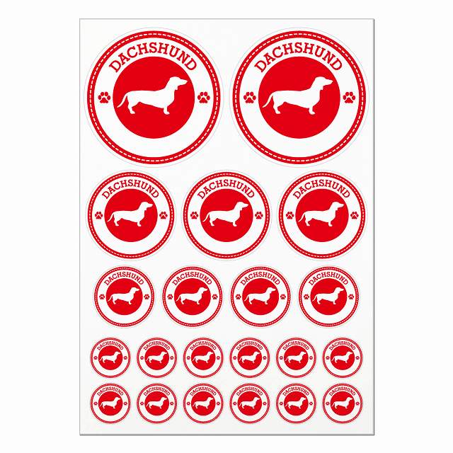 Rakuten - ドッグ ステッカー ダックスフント レッド A4サイズ まとめて詰め合わせ 丸タイプ サイズ別 21枚セット 犬種別 シール カーステッカー 愛犬 キャンプ 持ち物 ドッグフード用 屋外 屋内 防水 かわいい おしゃれ 肉球マーク