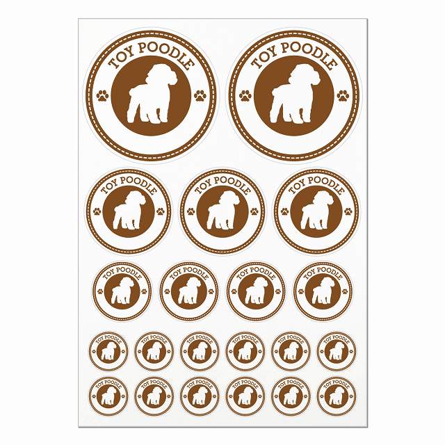ドッグ ステッカー トイプードル ブラウン A4サイズ まとめて詰め合わせ 丸タイプ サイズ別 21枚セット 犬種別 シール カーステッカー 愛犬 キャンプ 持ち物 ドッグフード用 屋外 屋内 防水 かわいい おしゃれ 肉球マーク