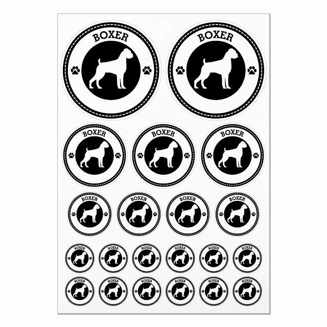 Rakuten - ドッグ ステッカー ボクサー ブラック A4サイズ まとめて詰め合わせ 丸タイプ サイズ別 21枚セット 犬種別 シール カーステッカー 愛犬 キャンプ 持ち物 ドッグフード用 屋外 屋内 防水 かわいい おしゃれ 肉球マーク