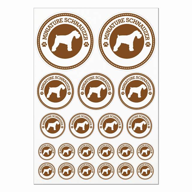 Stickers - ドッグ ステッカー ミニチュアシュナウザー ブラウン A4サイズ まとめて詰め合わせ 丸タイプ サイズ別 21枚セット 犬種別 シール カーステッカー 愛犬 キャンプ 持ち物 ドッグフード用 屋外 屋内 防水 かわいい おしゃれ 肉球マーク