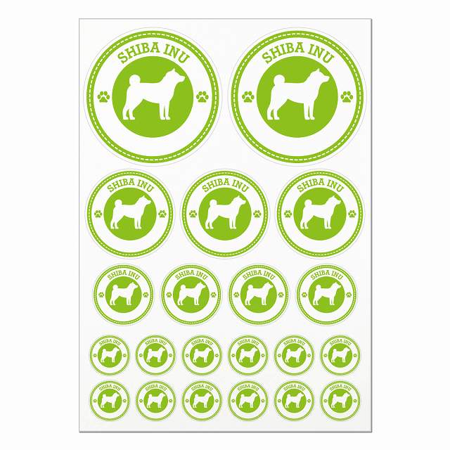 ドッグ ステッカー 柴犬 ライトグリーン A4サイズ まとめて詰め合わせ 丸タイプ サイズ別 21枚セット 犬種別 シール カーステッカー 愛犬 キャンプ 持ち物 ドッグフード用 屋外 屋内 防水 かわいい おしゃれ 肉球マーク(3)