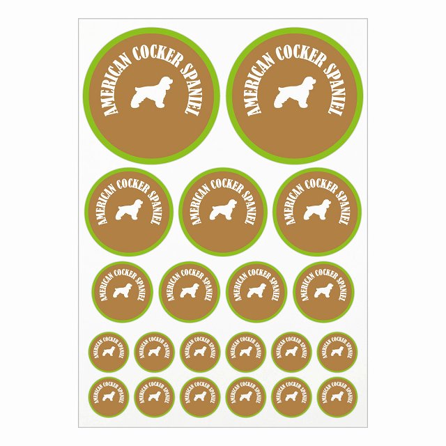 ドッグ ステッカー カラフル アメリカンコッカースパニエル ブラウン＆グリーン A4サイズ まとめて詰め..