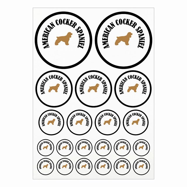 ドッグ ステッカー カラフル アメリカンコッカースパニエル ブラック＆ホワイト A4サイズ まとめて詰め合わせ サイズ別 丸型 21枚セット 犬種別 シール カーステッカー 愛犬 キャンプ 持ち物 ドッグフード用 屋外 屋内 防水 かわいい おしゃれ