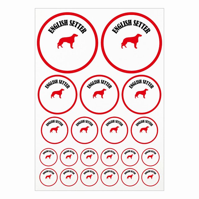 ドッグ ステッカー カラフル イングリッシュセター ホワイト＆レッド A4サイズ まとめて詰め合わせ サ..