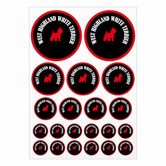 ドッグ ステッカー カラフル ウエストハイランドホワイトテリア ブラック＆レッド A4サイズ まとめて詰..