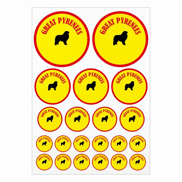 犬種別のステッカーです。ドッグフードの缶や犬小屋、車のリアガラス、給油口に貼ったり、スマホやノートパソコンなどの身の回りのものに貼ったりとたくさん使用用途がございますので是非ご活用ください。 各犬種12色を用意しました。 素材：塩ビ サイズ：A4サイズに合計21枚のステッカーを配置 直径10cmx2枚 直径6.5cmx3枚 直径4.5cmx4枚 直径3cmx12枚 ※取付時、取付箇所をきれいに拭いてください。 ※きれいに貼り付ける方法は貼りつけ箇所に中性洗剤を入れた水を吹きかけ、直後素早くシールを貼り付け、ゴムベラを使ってシールとガラスの間の水抜きを行います。きれいに水抜きを行うには、ゴムベラをガラスの真ん中から外側に向かって動かすのがポイントです。 窓ガラスの上側の水抜きをしてから、最後に下側の水抜きをします。 ※伸びやすい素材ですのできつく引っ張ったりしないでください。