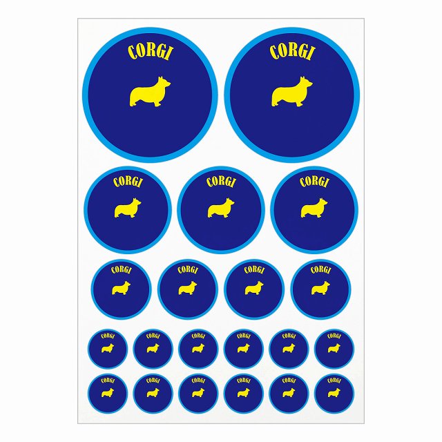 ドッグ ステッカー カラフル コーギー ネイビー＆ブルー A4サイズ まとめて詰め合わせ サイズ別 丸型 21枚セット 犬種別 シール カーステッカー 愛犬 キャンプ 持ち物 ドッグフード用 屋外 屋内 防水 かわいい おしゃれ(3)
